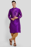 Dupion Silk Printed Purple Straight Cut Men's Kurta With Dhoti