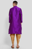 Dupion Silk Printed Purple Straight Cut Men's Kurta With Dhoti