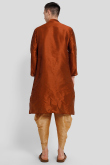Dupion Silk Printed Rust Orange Straight Cut Men's Kurta With Dhoti