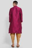 Dupion Silk Rani Pink Printed Straight Cut Men's Kurta With Dhoti