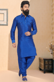 Dupion Silk Royal Blue Men Kurta Pajama