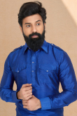 Dupion Silk Royal Blue Men Kurta Pajama