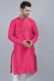 Dupion Silk Ruby Pink Patch Embroidered Men's Kurta
