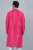 Dupion Silk Ruby Pink Patch Embroidered Men's Kurta