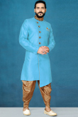 Dupion Silk Sky Blue Men's Sherwani for Wedding & Party