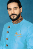 Dupion Silk Sky Blue Men's Sherwani for Wedding & Party