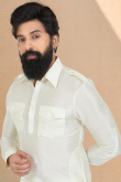 White Dupion Silk Men Kurta Pajama for Casual Wear