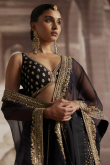 Dupion Silk Zari Embroidered Black Panelled Style Lehenga