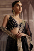 Dupion Silk Zari Embroidered Black Panelled Style Lehenga