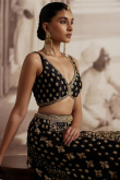 Dupion Silk Zari Embroidered Black Panelled Style Lehenga