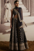 Dupion Silk Zari Embroidered Black Panelled Style Lehenga
