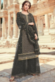 Dusty Black Georgette Embroidered Sharara Suit