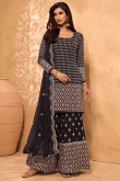 Dusty Black Georgette Embroidered Sharara Suit