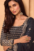 Dusty Black Georgette Embroidered Sharara Suit