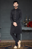 Dusty Black Jacquard Traditional Men Sherwani