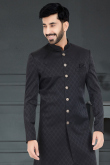 Dusty Black Jacquard Traditional Men Sherwani