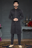 Band Gala Men Sherwani in Jacquard Dusty Black for Party 