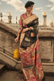 Dusty Black Kora Silk Weaved Broad Border Saree 