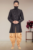Dusty Black Silk Embroidered Men Sherwani