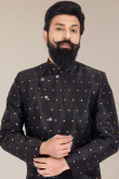 Dusty Black Silk Embroidered Men Sherwani