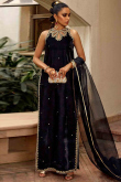 Trouser Suit in Velvet Dusty Black with Hand Work for Party 