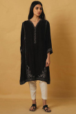 A Line Trouser Suit in Velvet Dusty Black for Casual Wear