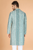 Dusty Blue Cotton Silk Men's Kurta With Sequins Work For Weddings