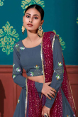 Dusty Blue Georgette A Line Party Wear Lehenga