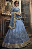 Dusty Blue Net Lehenga Choli With Dori Work
