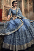 Dusty Blue Net Lehenga Choli With Dori Work