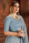 Dusty Blue Net Lehenga Choli With Resham Work
