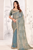 Dusty Blue Shimmer Chiffon Saree With Zari Work