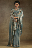 Dusty Blue Tissue Silk Sequins Work Saree