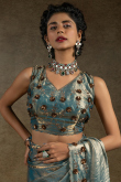 Dusty Blue Tissue Silk Sequins Work Saree