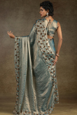 Dusty Blue Tissue Silk Sequins Work Saree