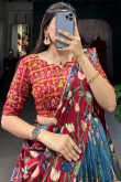 Dusty Blue Tussar Silk Lehenga With Printed Work For Diwali