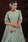 Dusty Green Chinnon Embroidered Panelled Style Lehenga