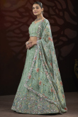 Dusty Green Chinnon Embroidered Panelled Style Lehenga