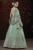 Dusty Green Chinnon Embroidered Panelled Style Lehenga