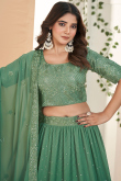 Dusty Green Georgette Embroidered Flared Lehenga 
