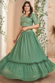 Dusty Green Georgette Embroidered Flared Lehenga 