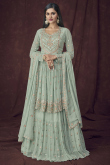 Dusty Green Georgette Embroidered Lehenga for Wedding & Party