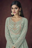Dusty Green Georgette Embroidered Lehenga for Wedding & Party