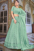 Dusty Green Georgette Sequins Embroidered Lehenga