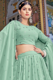 Dusty Green Georgette Sequins Embroidered Lehenga