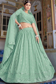Dusty Green Georgette Sequins Embroidered Lehenga