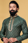 Dusty Green Jacquard Churidar Men Kurta