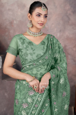 Dusty Green Net Embroidered Fancy Saree for Festival 