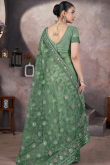 Dusty Green Net Embroidered Fancy Saree for Festival 