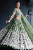 Dusty Green Net Embroidered Lehenga For Mehndi 